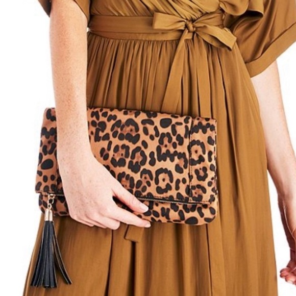 Sole Society Leopard Print Foldover Clutch w/ Tassel Mob Wife Night Out - Picture 1 of 12